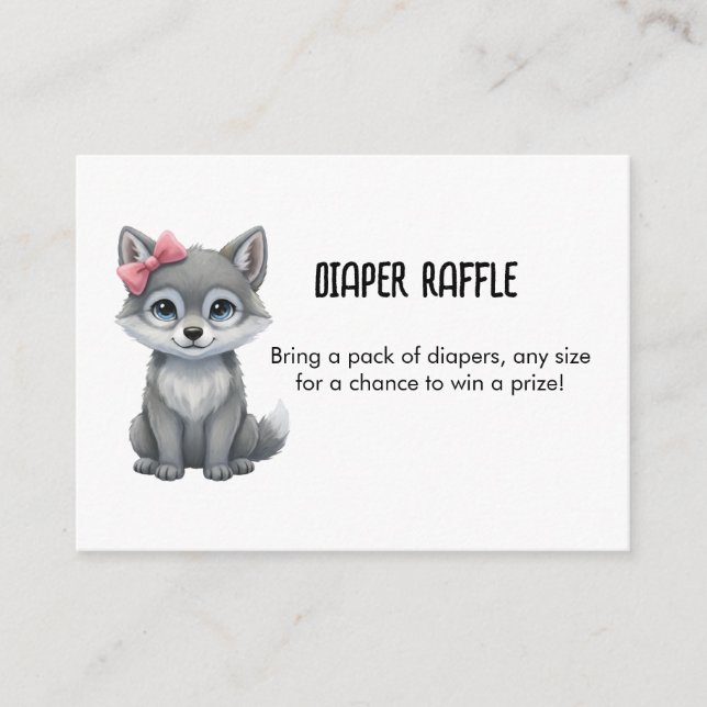 Tarjeta De Recepción Wolf Pink Diaper Raffle Baby Shower (Anverso)