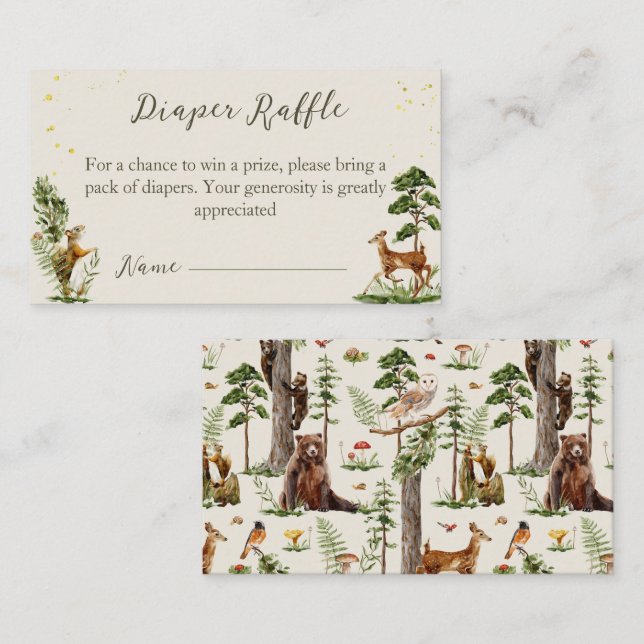 Tarjeta De Recepción Woodland Animal Diaper Raffle juego de ducha para  (Anverso / Reverso)