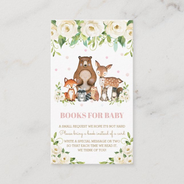 Tarjeta De Recepción Woodland Animales Marfil Libros Florales Blancos p (Anverso)