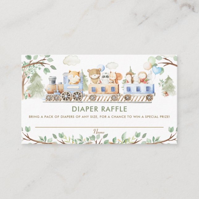 Tarjeta De Recepción Woodland Animales Tren Green Diaper Raffle (Anverso)