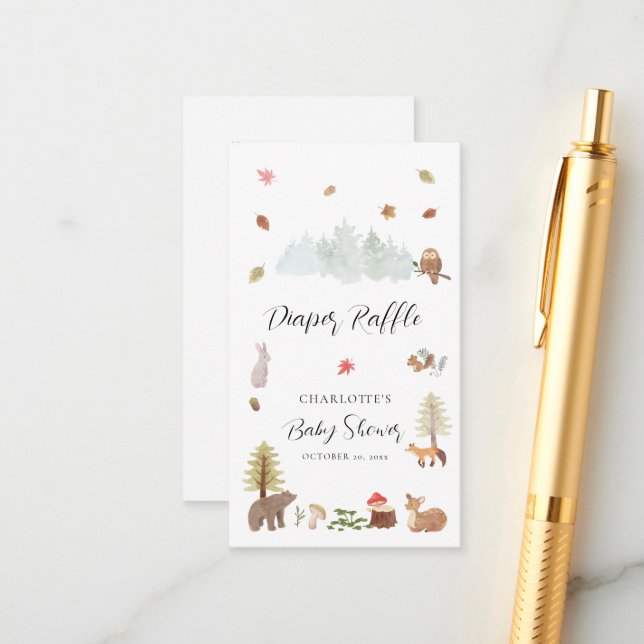Tarjeta De Recepción Woodland Animals Autumn Baby Shower Diaper Raffle (Anverso/Reverso In Situ)
