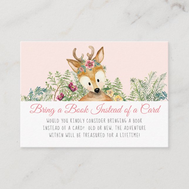 Tarjeta De Recepción Woodland Animals Baby Girl Deer Diaper Raffle (Anverso)