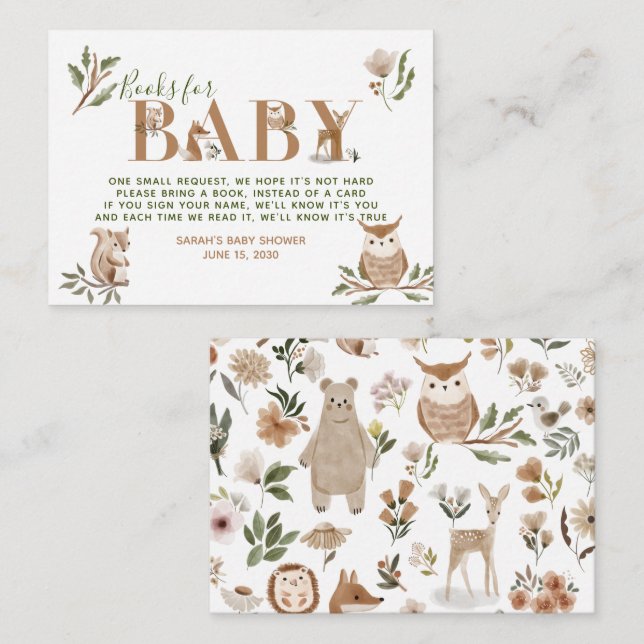 Tarjeta De Recepción Woodland Animals Baby Shower Boho Book Request (Anverso / Reverso)