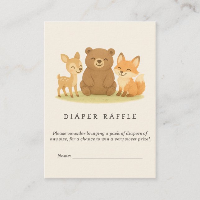 Tarjeta De Recepción Woodland Animals Baby Shower Diaper Raffle (Anverso)
