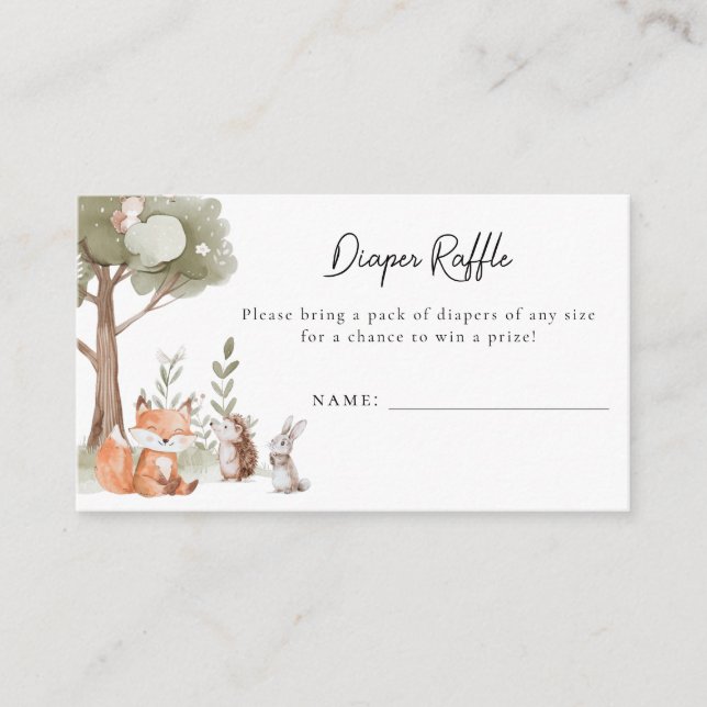 Tarjeta De Recepción Woodland Animals Baby Shower Diaper Raffle (Anverso)