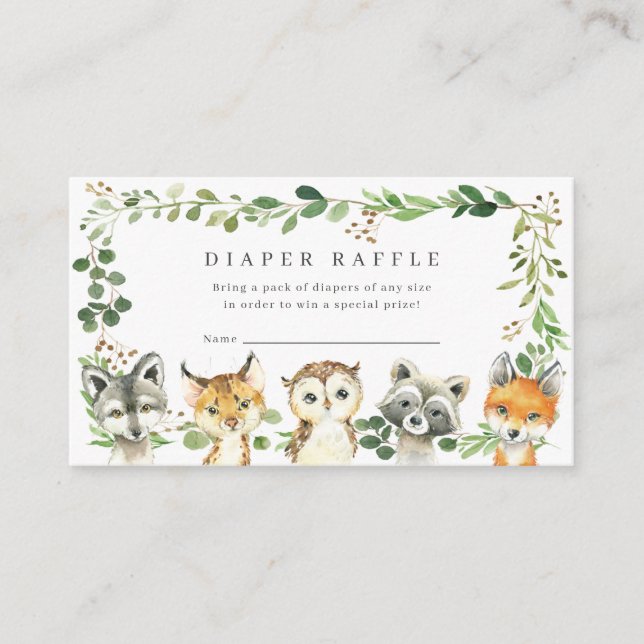 Tarjeta De Recepción Woodland Animals Baby Shower Diaper Raffle Ticket (Anverso)