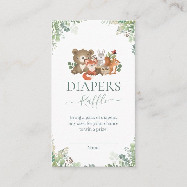 Tarjeta De Recepción Woodland Animals Baby Shower Diapers rifle Enclo (Anverso)