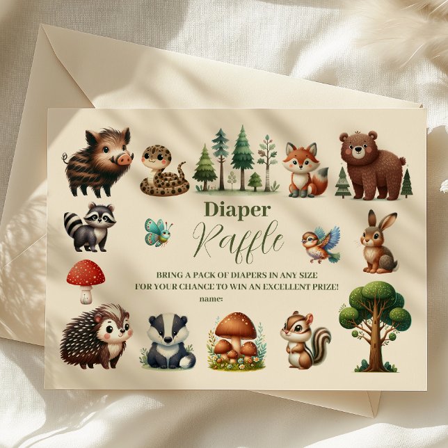 Tarjeta De Recepción Woodland Animals Baby Shower Raffle Diapper (Subido por el creador)