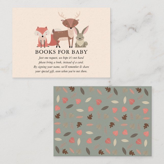 Tarjeta De Recepción Woodland Animals Book Request Forest Baby Shower (Anverso / Reverso)
