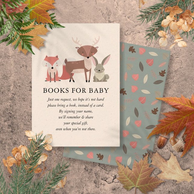 Tarjeta De Recepción Woodland Animals Book Request Forest Baby Shower (Woodland Animals Book Request Forest Baby Shower Enclosure Card)