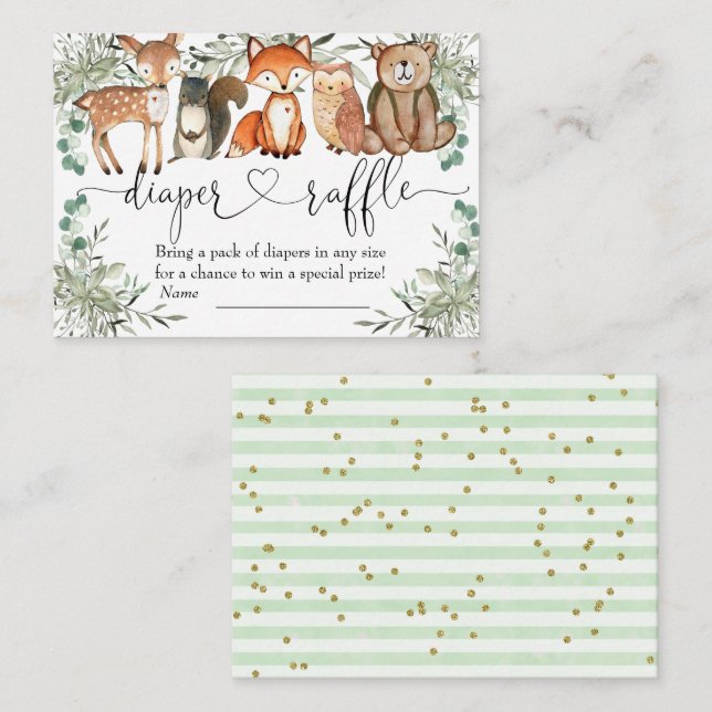 Tarjeta De Recepción Woodland Animals Bosque Baby Shower Diaper Raffle (Anverso / Reverso)