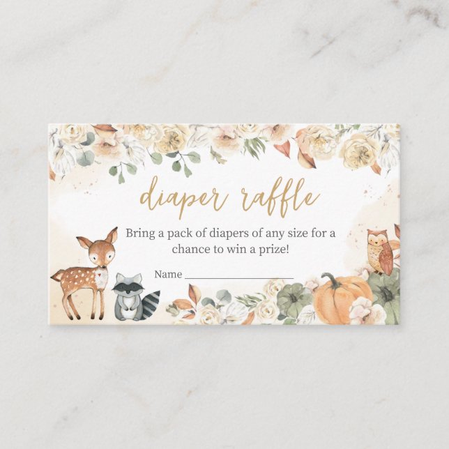 Tarjeta De Recepción Woodland Animals Calabaza Baby Shower Diaper Raffl (Anverso)