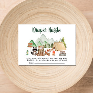 Tarjeta De Recepción Woodland Animals Camping Diaper Raffle Baby Shower