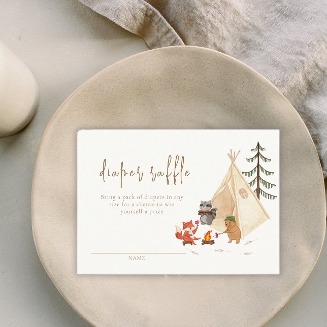 Tarjeta De Recepción Woodland Animals Camping Diaper Raffle Baby Shower (Woodland Animals Camping Diaper Raffle Baby Shower Enclosure Card)