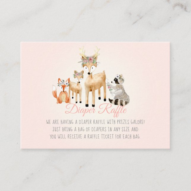 Tarjeta De Recepción Woodland Animals Deer Raccoon Fox Diaper Raffle (Anverso)