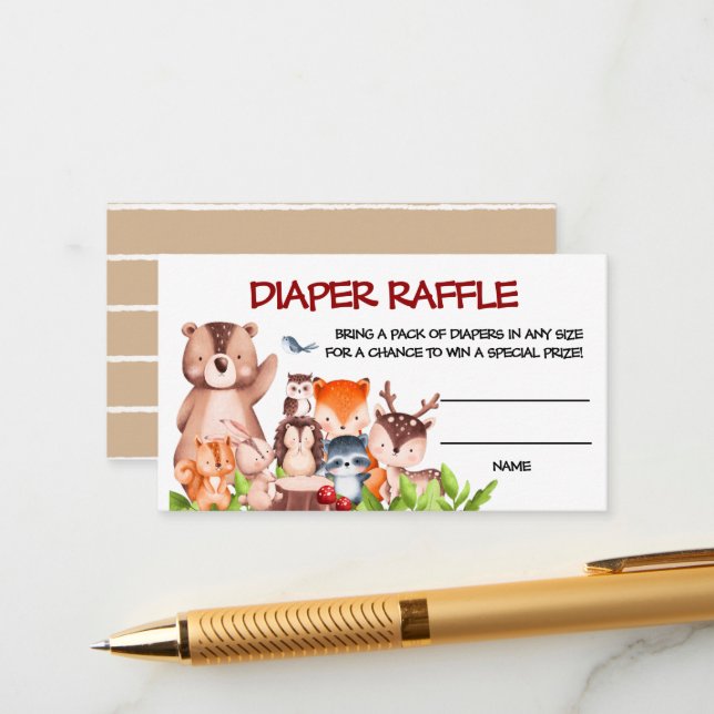 Tarjeta De Recepción Woodland Animals Diaper Raffle (Anverso/Reverso In Situ)