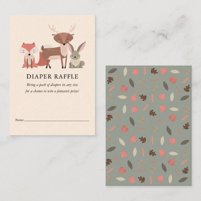 Tarjeta De Recepción Woodland Animals Diaper Raffle Baby Shower (Anverso / Reverso)