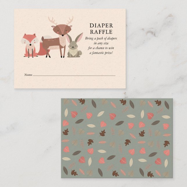 Tarjeta De Recepción Woodland Animals Diaper Raffle Baby Shower (Anverso / Reverso)
