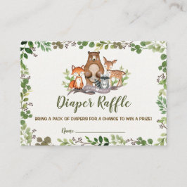 Tarjeta De Recepción Woodland Animals Diaper Raffle Green Forest
