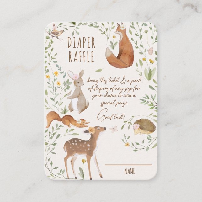 Tarjeta De Recepción Woodland Animals Forest Friends Baby Diaper Raffle (Anverso)