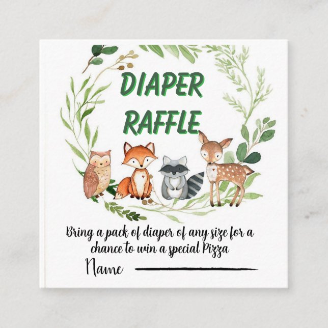 Tarjeta De Recepción Woodland animals greenery diaper raffle (Anverso)