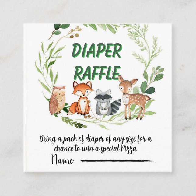 Tarjeta De Recepción Woodland animals greenery diaper raffle (Anverso)