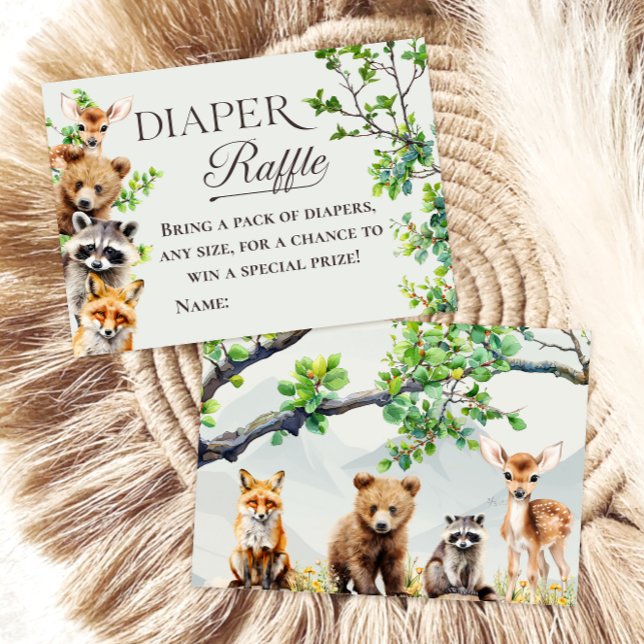 Tarjeta De Recepción Woodland Animals Greenery Diaper Raffle Card (Subido por el creador)