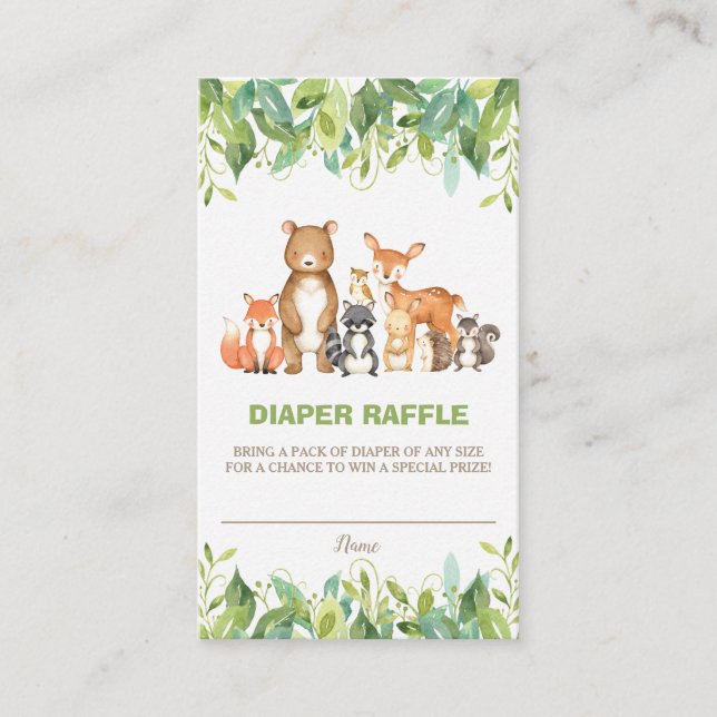 Tarjeta De Recepción Woodland Animals Greenery Forest Boy Diaper Raffle (Anverso)