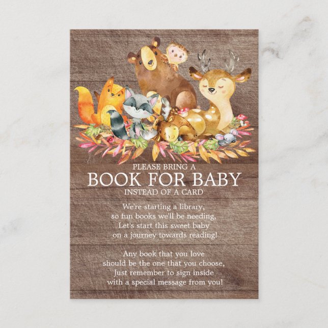Tarjeta De Recepción Woodland Animals Neutral Baby Shower Book for Baby (Anverso)