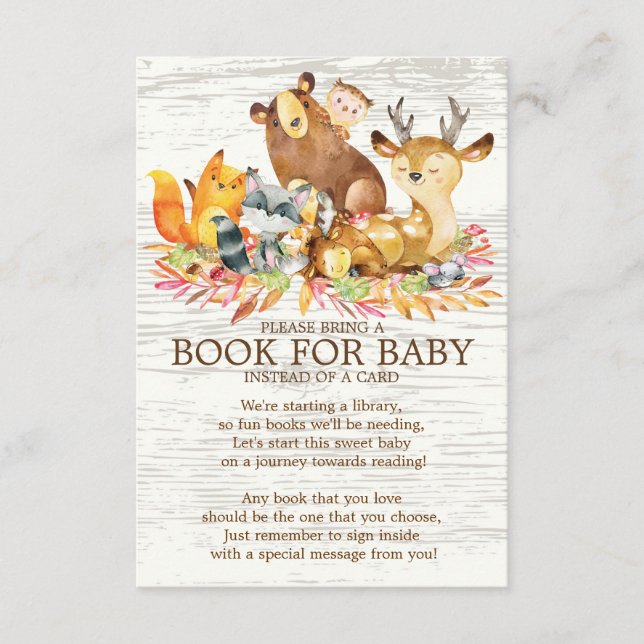 Tarjeta De Recepción Woodland Animals Neutral Baby Shower Book for Baby (Anverso)