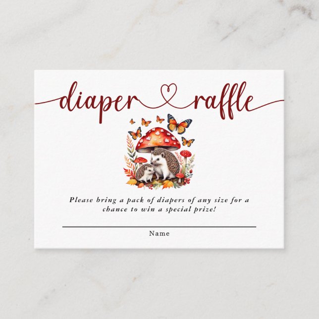 Tarjeta De Recepción Woodland Autumn Hedgehog Baby Shower Diaper Raffle (Anverso)