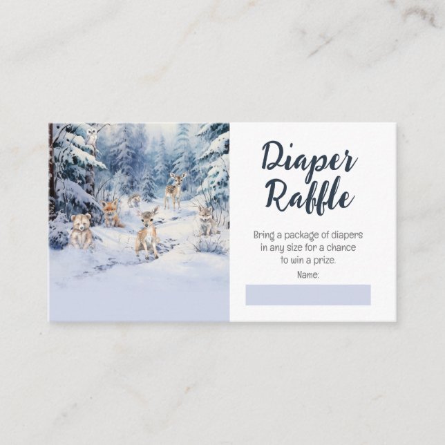 Tarjeta De Recepción Woodland Baby Animals Winter Baby Diaper Raffle (Anverso)