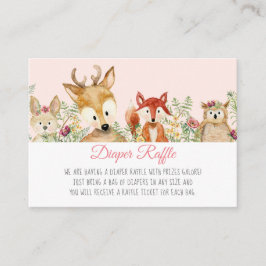 Tarjeta De Recepción Woodland Baby Girl Deer Fox Bunny Diaper Raffle