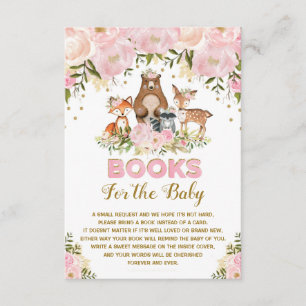 Tarjeta De Recepción Woodland Baby Girl Rubor Gold Floral trae un libro