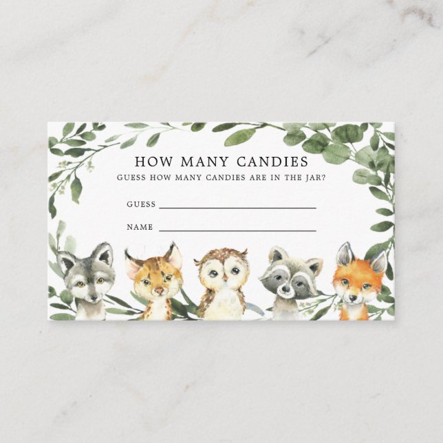 Tarjeta De Recepción Woodland Baby Shower adivina cuántos cartones (Anverso)