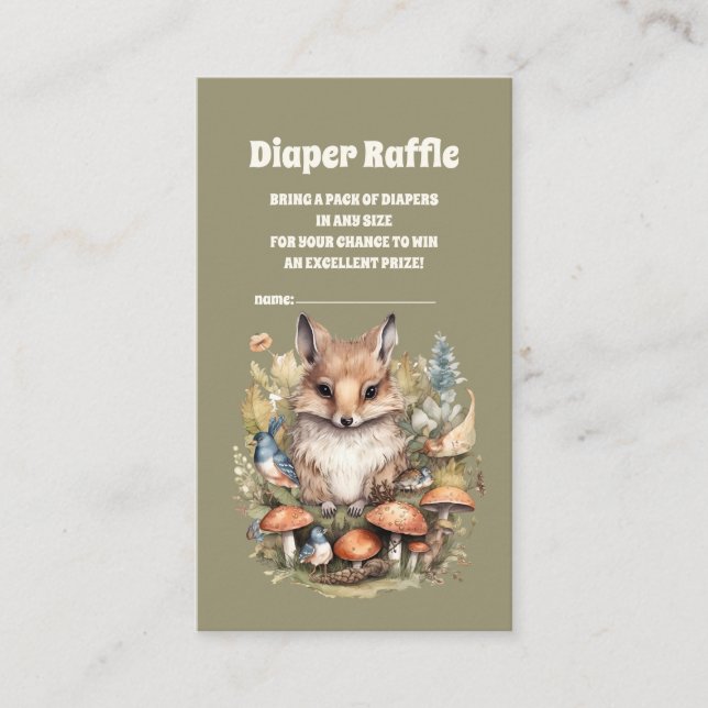 Tarjeta De Recepción Woodland Baby Shower Diaper Raffle (Anverso)