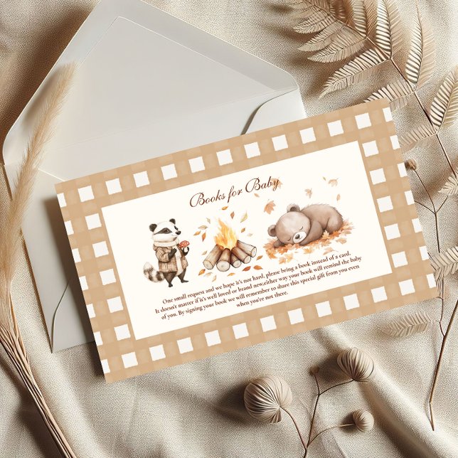 Tarjeta De Recepción Woodland Baby Shower Gingham Books para el bebé (Subido por el creador)