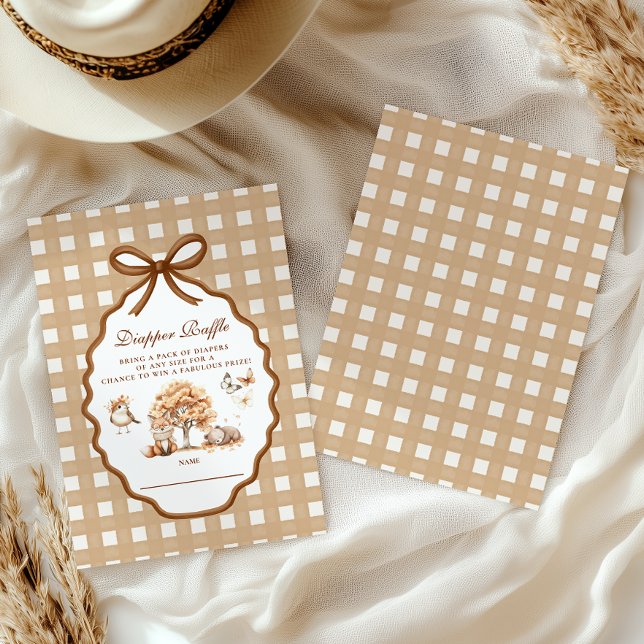 Tarjeta De Recepción Woodland Baby Shower Gingham Diapper Raffle (Subido por el creador)