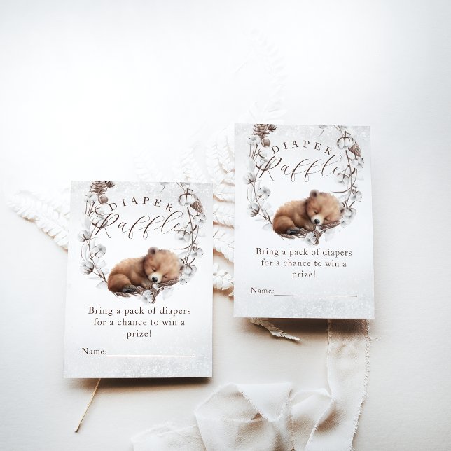 Tarjeta De Recepción Woodland Bear Winter Diaper Raffle Baby Shower (Subido por el creador)