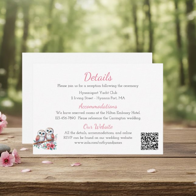 Tarjeta De Recepción Woodland Boho Rustic Owl Wedding Details (Subido por el creador)