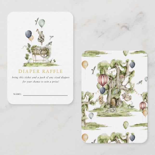 Tarjeta De Recepción Woodland Circus Baby Shower | Diaper Raffle (Anverso / Reverso)