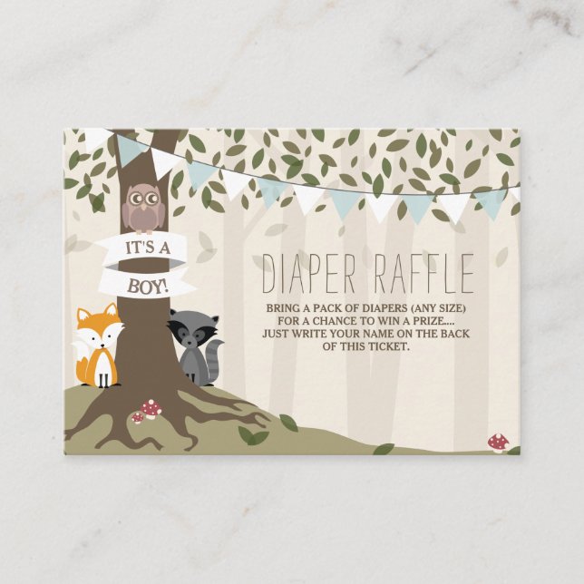 Tarjeta De Recepción Woodland Creations Baby Boy Diaper Raffle (Anverso)