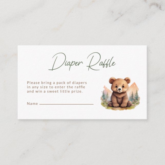 Tarjeta De Recepción Woodland Cute Baby Bear Diaper Raffle Card (Anverso)