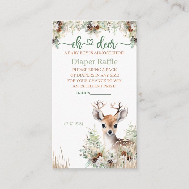 Tarjeta De Recepción Woodland Deer Baby Shower Boy Diaper Raffle (Anverso)