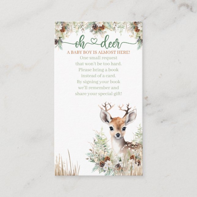 Tarjeta De Recepción Woodland Deer Baby Shower Boy, Libros Para Bebés (Anverso)
