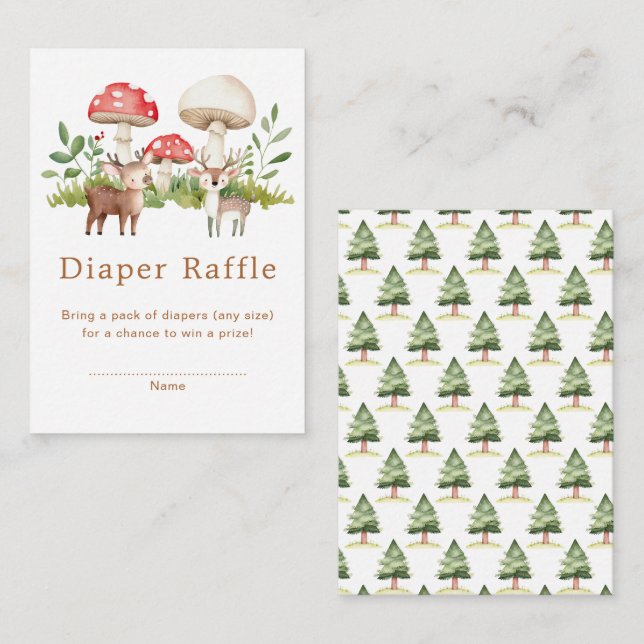 Tarjeta De Recepción Woodland Deer Baby Shower Diaper Raffle (Anverso / Reverso)