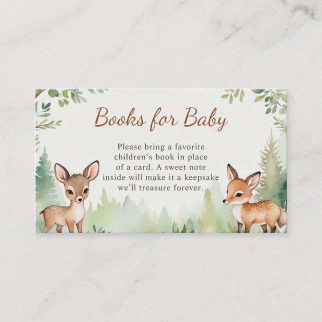 Tarjeta De Recepción Woodland Deer Forest Baby Shower Books for Baby (Anverso)