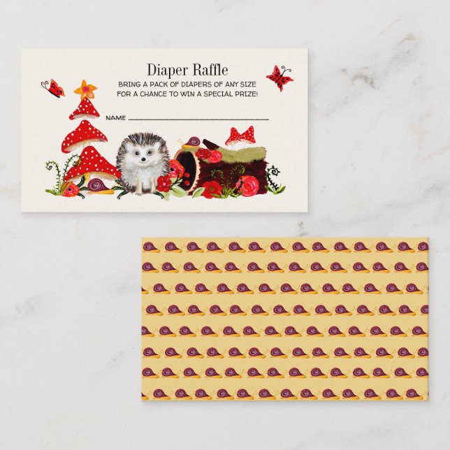 Tarjeta De Recepción Woodland Fall Hedgehog Baby Shower Diaper Raffle (Anverso / Reverso)