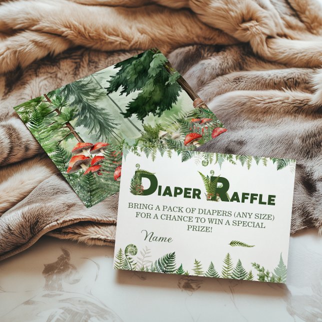 Tarjeta De Recepción Woodland Fern & Mushroom Diaper Raffle Forest (Subido por el creador)