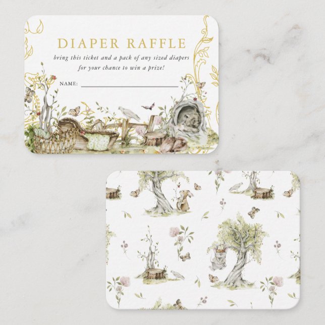 Tarjeta De Recepción Woodland Forest Baby Shower | Diaper Raffle (Anverso / Reverso)